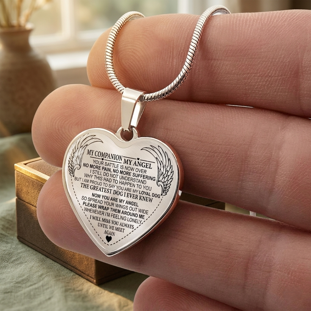 My companion, My Angel - Graphic Heart Dog Memorial Necklace