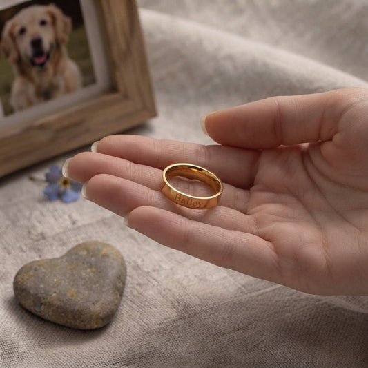 Women's Pet Memorial Engraved Gold Ring