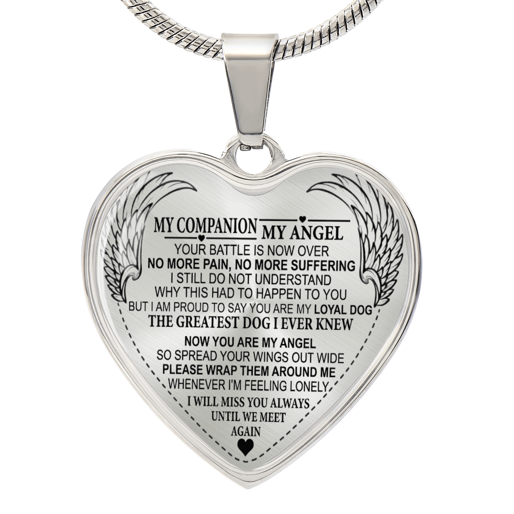 My companion, My Angel - Graphic Heart Dog Memorial Necklace