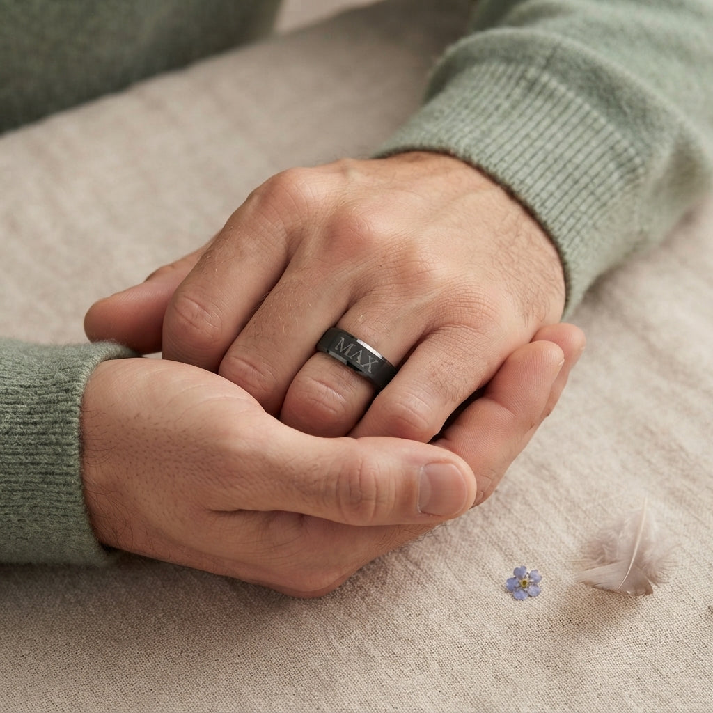 Men's Pet Memorial Engraved Black Ring