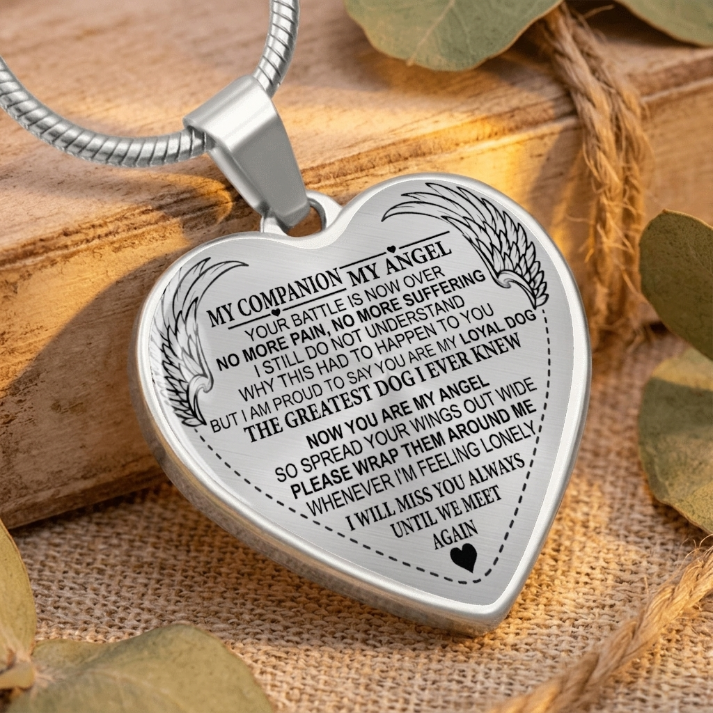 My companion, My Angel - Graphic Heart Dog Memorial Necklace