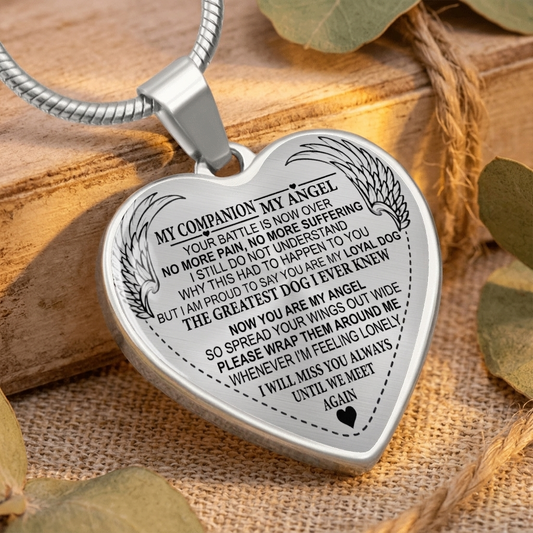 My companion, My Angel - Graphic Heart Dog Memorial Necklace