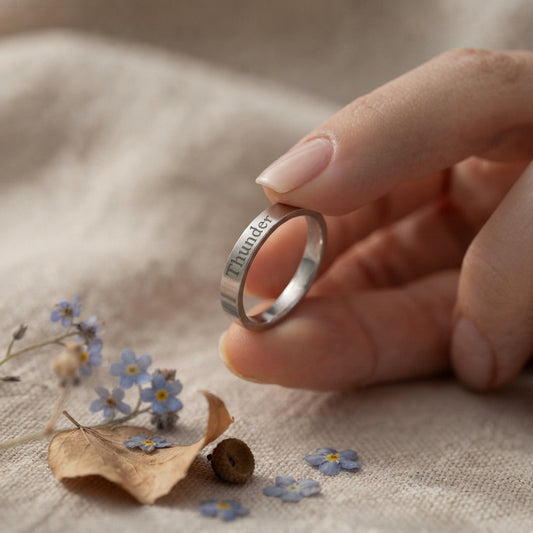 Women's Pet Memorial Engraved Silver Ring