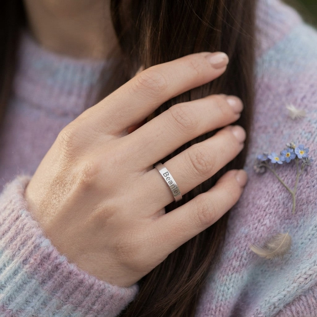 Women's Pet Memorial Engraved Silver Ring
