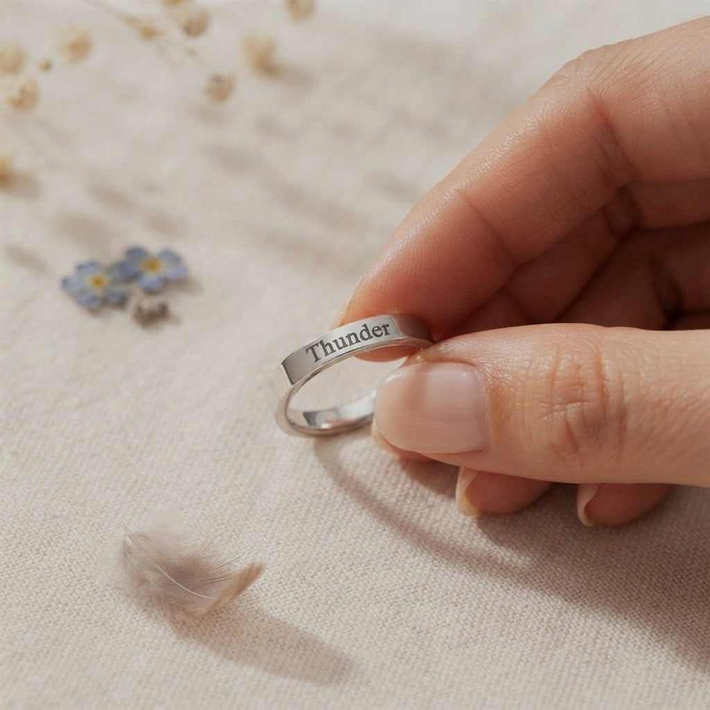 Women's Pet Memorial Engraved Silver Ring