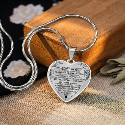 My companion, My Angel - Graphic Heart Dog Memorial Necklace