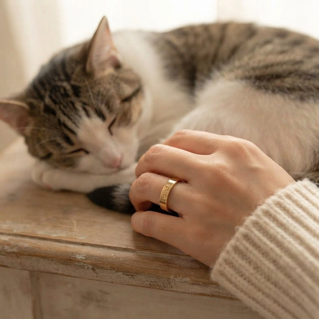 Women's Pet Memorial Engraved Gold Ring
