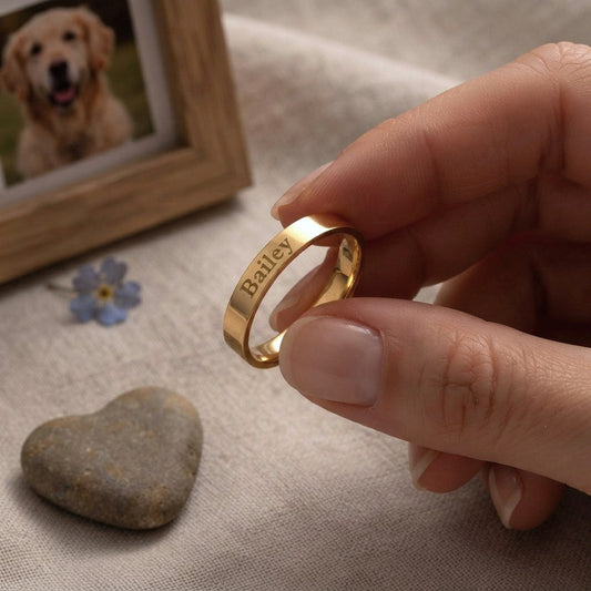 Women's Pet Memorial Engraved Gold Ring