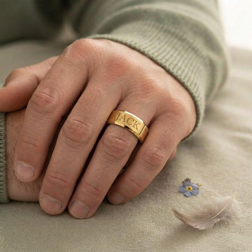 Men's Pet Memorial Engraved Gold Ring