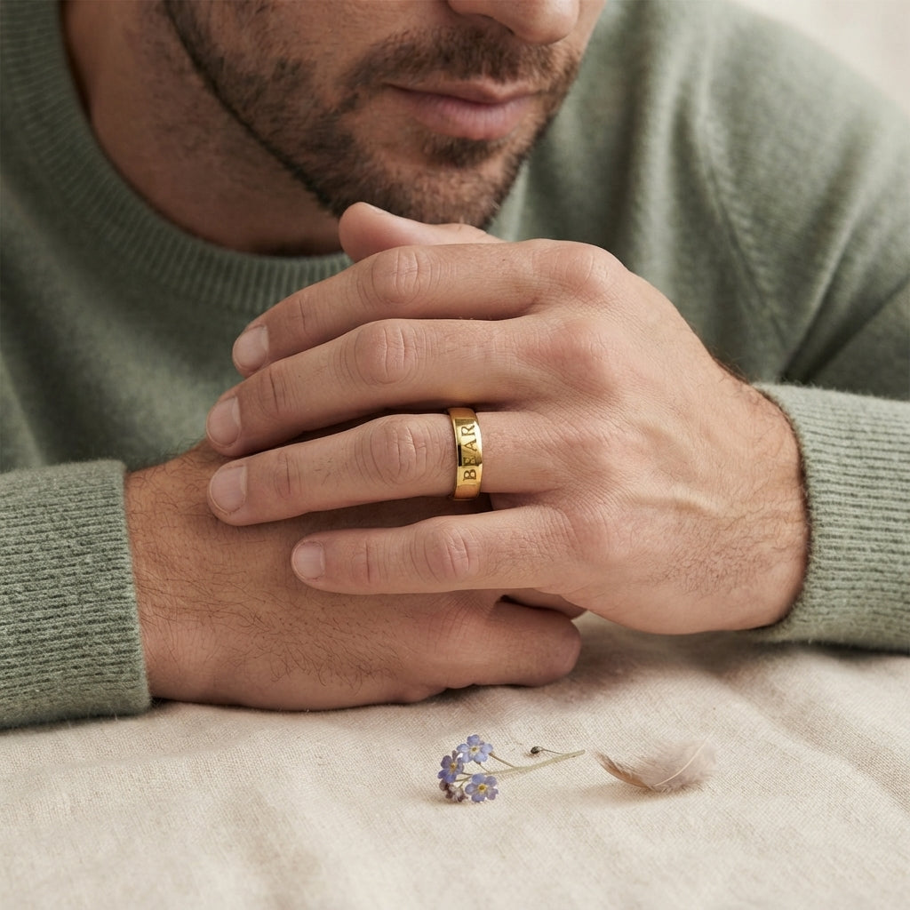 Men's Pet Memorial Engraved Gold Ring
