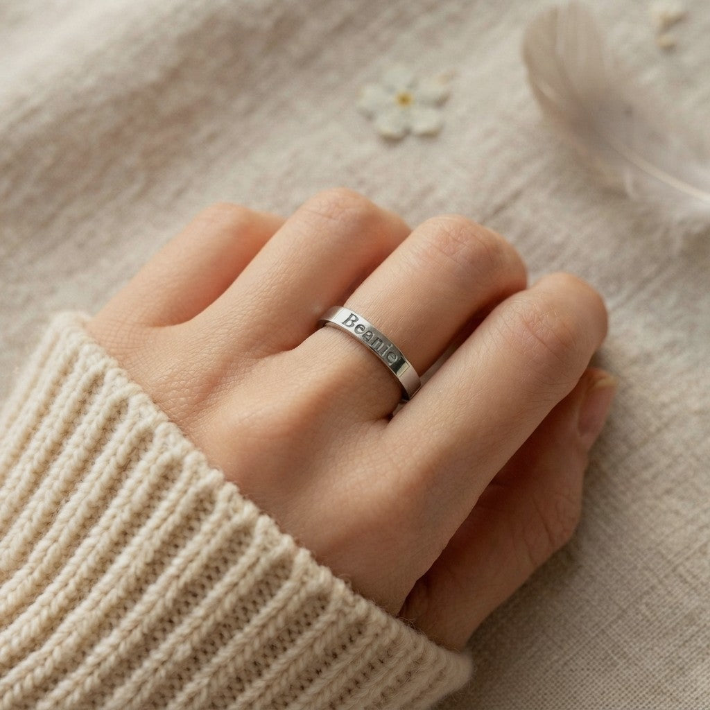 Women's Pet Memorial Engraved Silver Ring