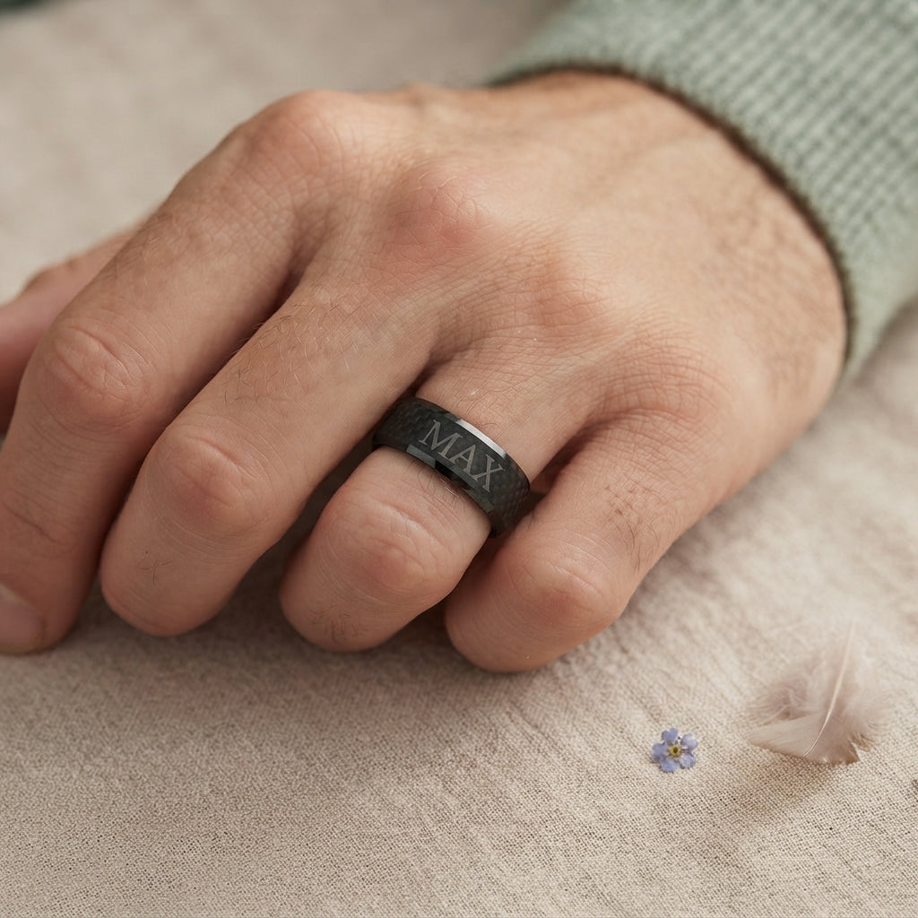 Men's Pet Memorial Engraved Black Ring