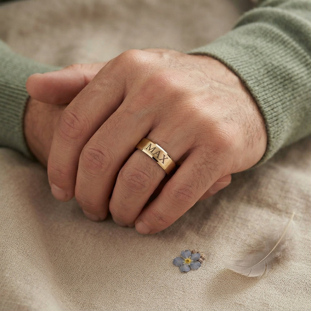 Men's Pet Memorial Engraved Gold Ring