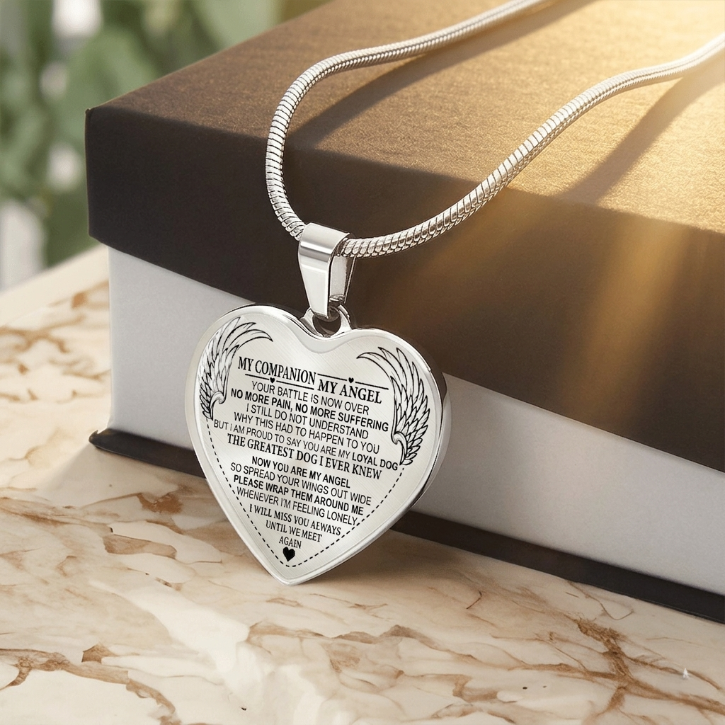 My companion, My Angel - Graphic Heart Dog Memorial Necklace