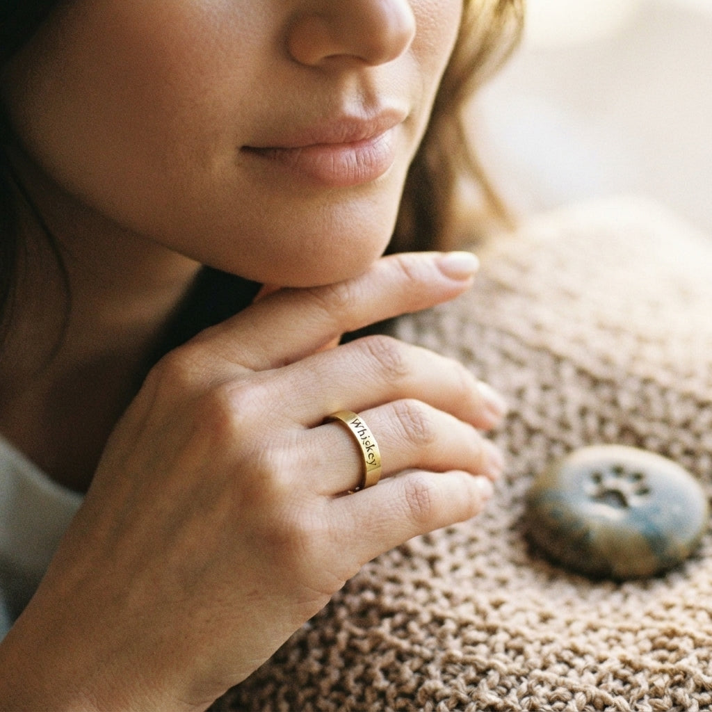 Women's Pet Memorial Engraved Gold Ring