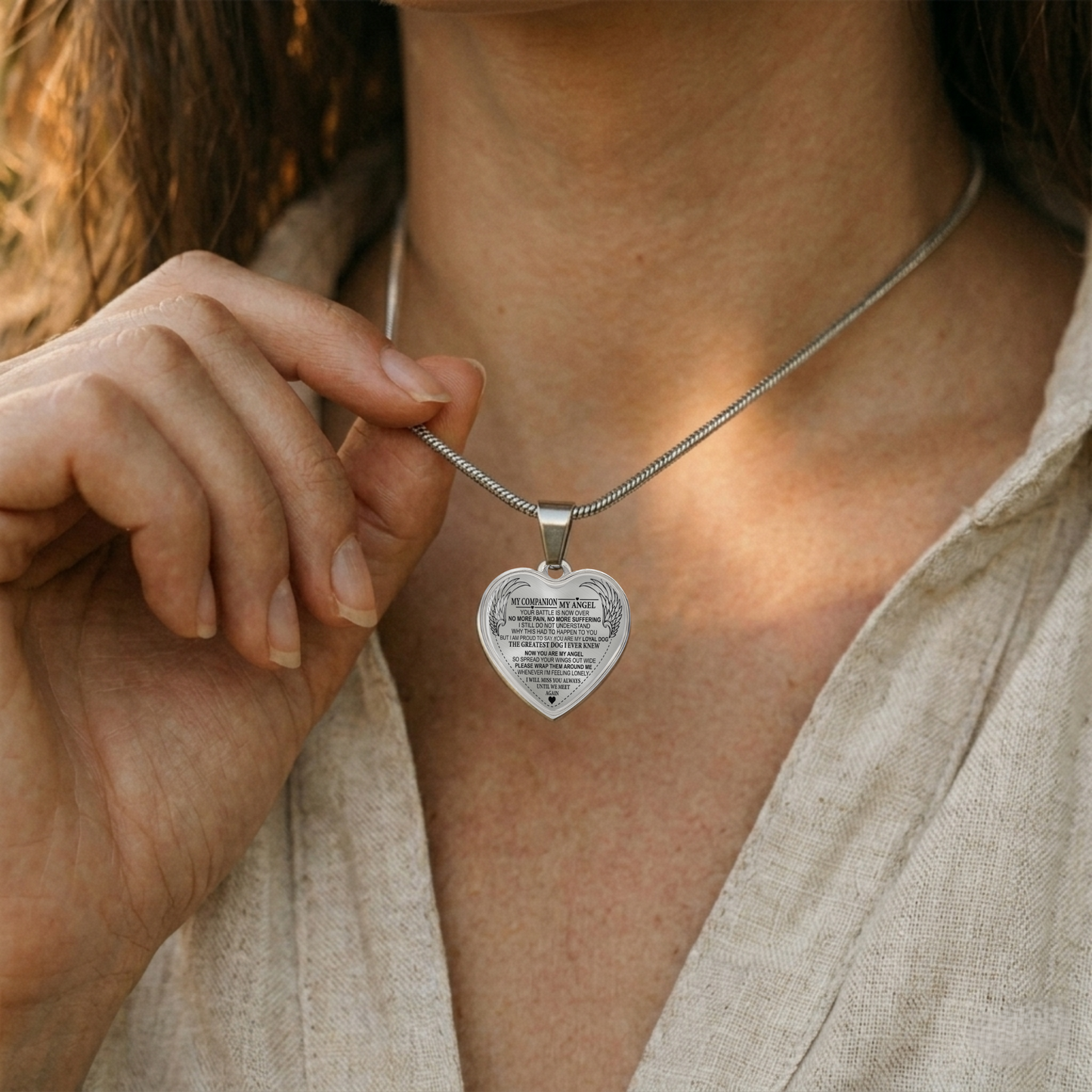 My companion, My Angel - Graphic Heart Dog Memorial Necklace